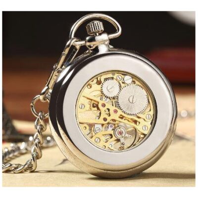 RELOJ BOLSILLO CUERDA LISO SIN TAPA SILVER