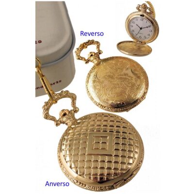 RELOJ BOLSILLO DORADO CUADRICULA REVERSO FLORAL