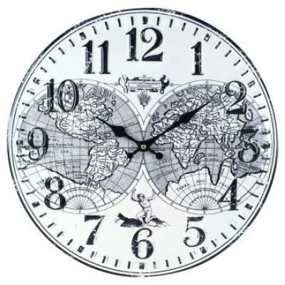 RELOJ PARED 40 CM  METAL MAPAMUNDI BLANCO