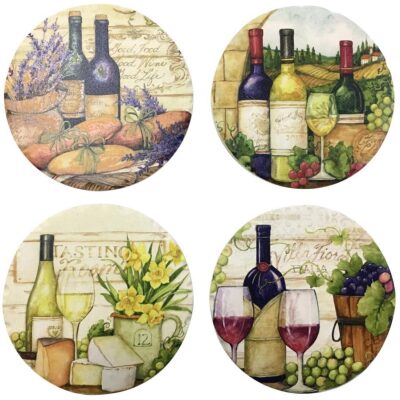 SET 4 POSAVASOS CERAMICA MOTIVO VINOS