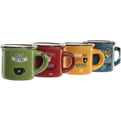 TAZA PEQUEÑA RETRO FRASES CAFE 4 COL