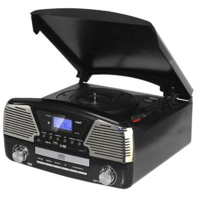 TOCADISCOS RETRO NEGRO  CD RADIO DIGITAL USB SD GR