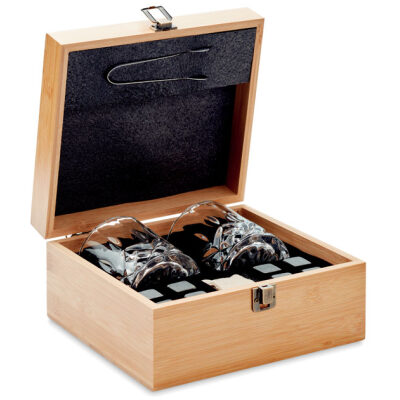 VASOS WHISKY CON CUBITOS ENFRIADORES CAJA MADERA
