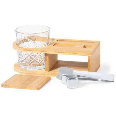 VASO WHISKI SOPORTE MADERA   UTILES