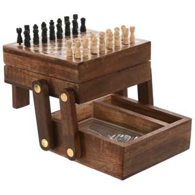 AJEDREZ MULTIJUEGOS MADERA ESCALERA  CARTAS DADOS