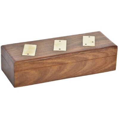 DOMINO MADERA CAJA DECORADA FICHAS METAL