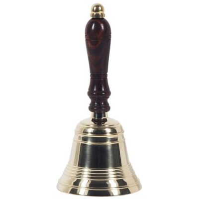 CAMPANA DE MANO DORADA MANGO MADERA 16 cm