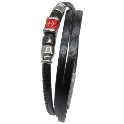 PULSERA I TRIPLE PIEL CENTRO ANCLA NEGRA O CUERO