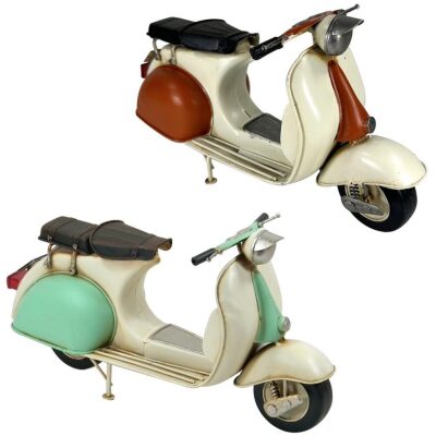 MOTO VESPA 28 CM  METAL BLANCO CON VERDE O ROJO