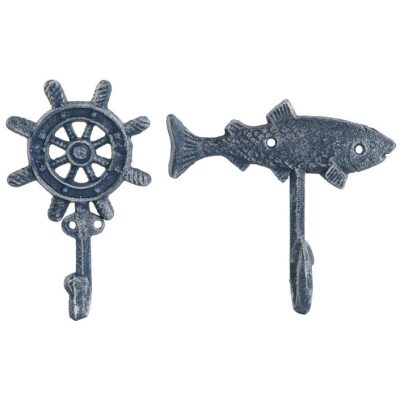 PERCHA PARED TIMON O PEZ HIERRO COLADO AZUL