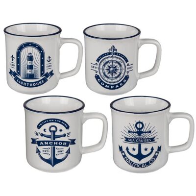 TAZA CERAMICA BLANCA FILO AZUL NAUTICA SURTIDAS