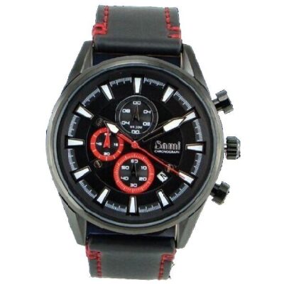RELOJ SAMI CRONOGRAFO PIEL NEGRA PESPUNTES ROJOS