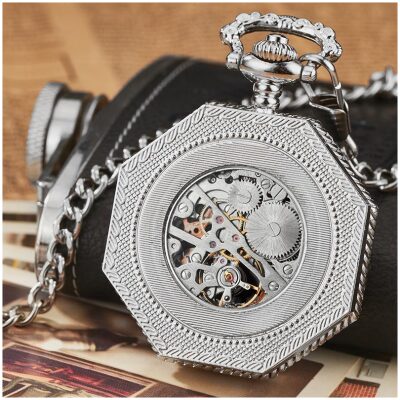 RELOJ BOLSILLO CUERDA OCTOGONAL SILVER Y DORADO