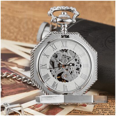 RELOJ BOLSILLO CUERDA OCTOGONAL SILVER Y DORADO