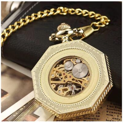 RELOJ BOLSILLO CUERDA OCTOGONAL SILVER Y DORADO