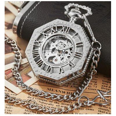 RELOJ BOLSILLO CUERDA OCTOGONAL SILVER Y DORADO