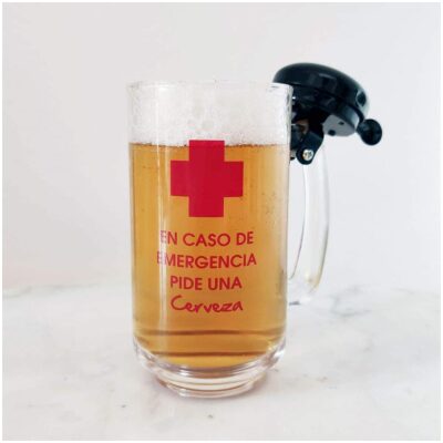 JARRA DE CRISTAL CON TIMBRE  EN CASO DE EMERGENCIA