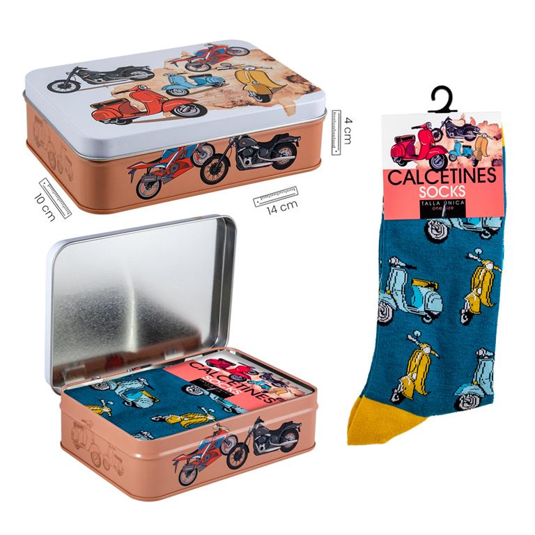 CALCETIN AZUL CON VESPAS LATA