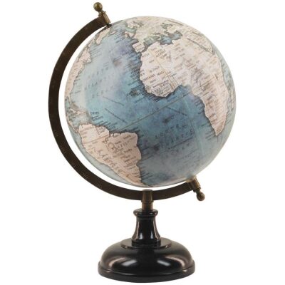 GLOBO TERRAQUEO 20 CM  ESFERA AZUL BASE METAL