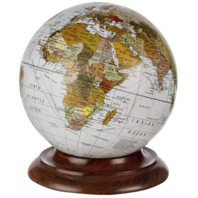 GLOBO TERRAQUEO EN PEANA BLANCO 13X15X13
