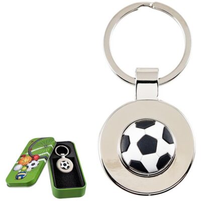 LLAVERO BALON FUTBOL GIRATORIO CAJA DECORADA