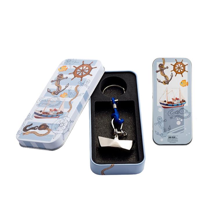 LLAVERO BARCO PAPEL CUERDA AZUL LATA