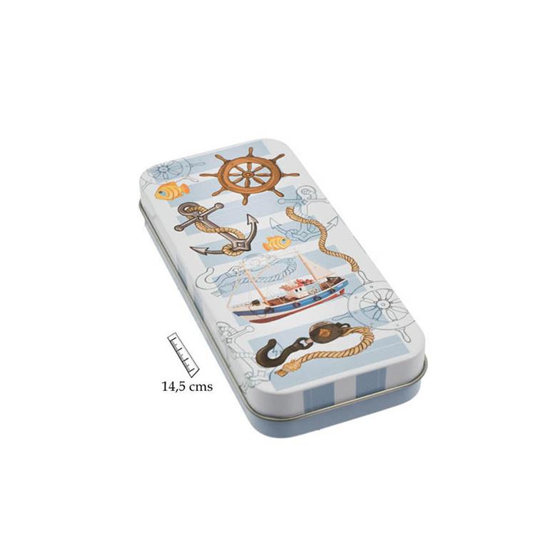 LLAVERO BARCO PAPEL CUERDA AZUL LATA