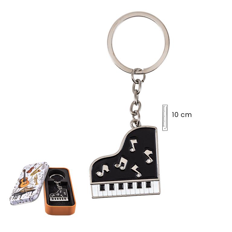 LLAVERO PIANO COLA NEGRO NOTAS MUSICALES CAJA