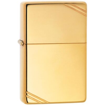 MECHERO ZIPPO VINTEGE DORADO ESQUINAS RAYADAS