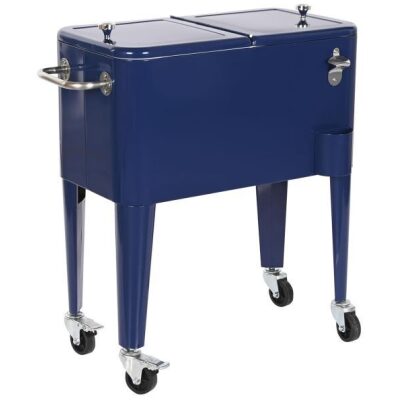 NEVERA JARDIN  DE ACERO AZUL CON RUEDAS  56L