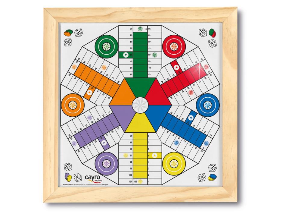 PARCHIS 4 Y 6 JUGADORES 44x44 CRISTAL MARCO MADERA