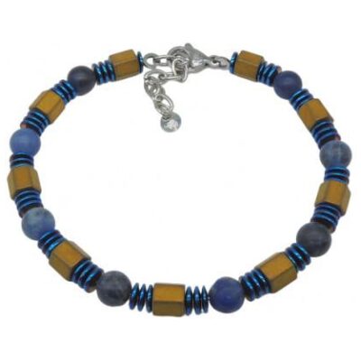 PULSERA I BOLA AZUL APLIQUE DORADO MATE ACERO AZUL