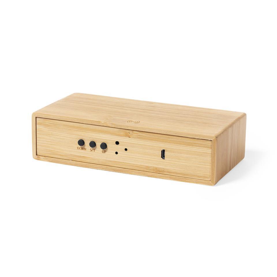 RELOJ DESPERTADOR MULTIFUNCION DE BAMBU
