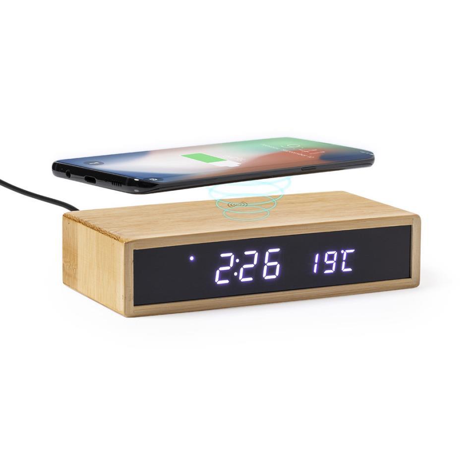 RELOJ DESPERTADOR MULTIFUNCION DE BAMBU