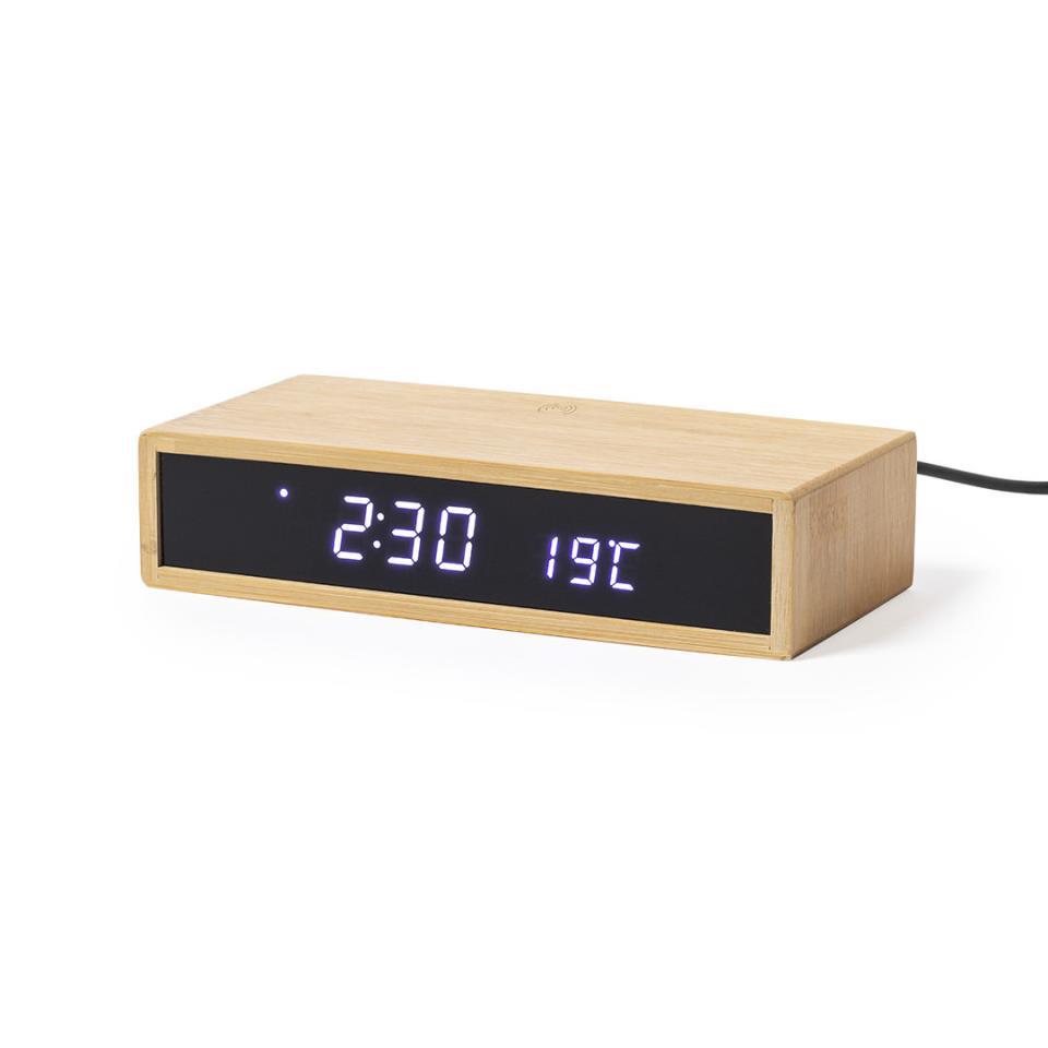 RELOJ DESPERTADOR MULTIFUNCION DE BAMBU