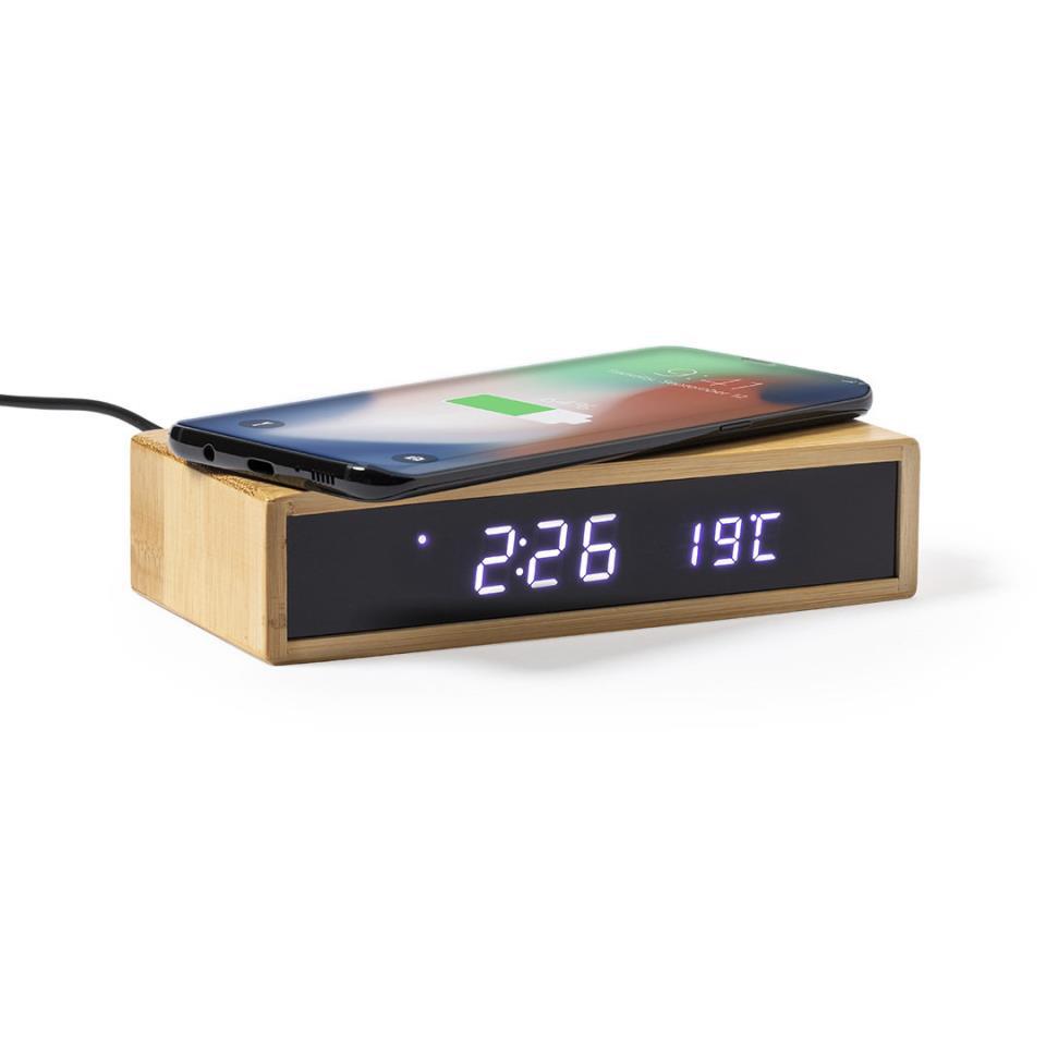 RELOJ DESPERTADOR MULTIFUNCION DE BAMBU