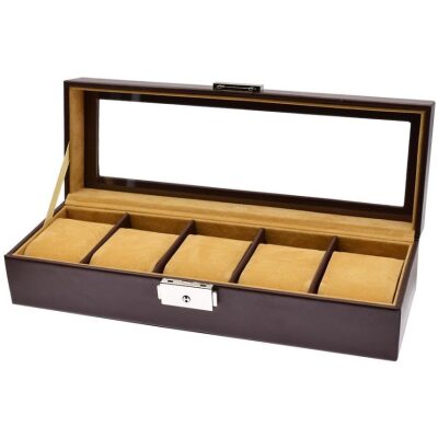 RELOJERO 5 UNID SIMIL MARRON OSCURO CON VENTANA