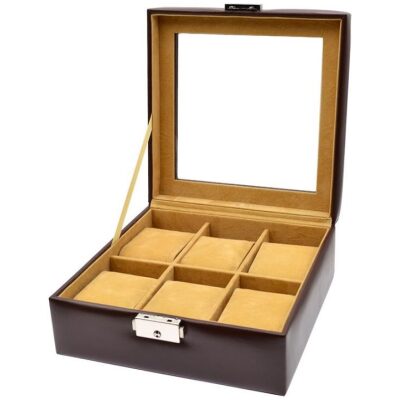 RELOJERO 6 UNID SIMIL MARRON OSCURO CON VENTANA