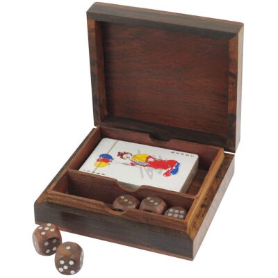 JUEGO DE CARTAS Y DADOS EN CAJA DE MADERA