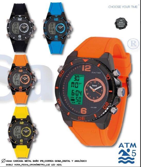 RELOJ PULSERA SAMI CAUCHO ANALOG DIGITAL COL SURTI
