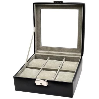 RELOJERO 06 UNID  NEGRO PESPUNTES BLANCOS INT  GRI