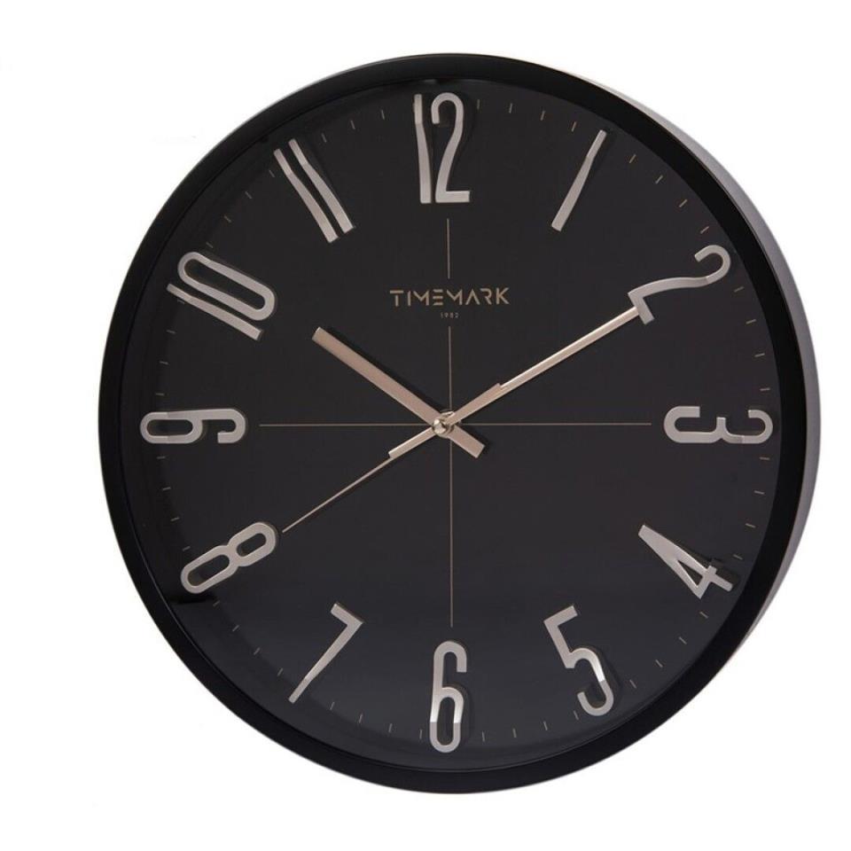 RELOJ PARED 34 CM NEGRO RELIEVE PLATA FONDO NEGRO
