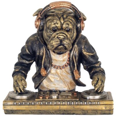 FIGURA PERRO DJ DE RESINA