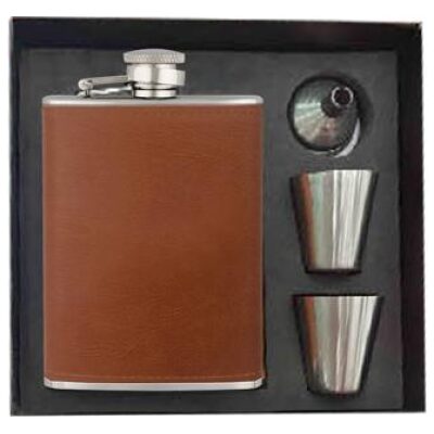 SET PETACA INOX  PIEL 8 OZ    VASITOS