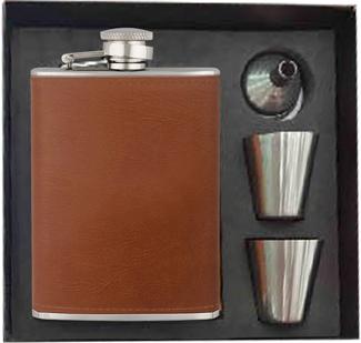 SET PETACA INOX PIEL 8 OZ VASITOS
