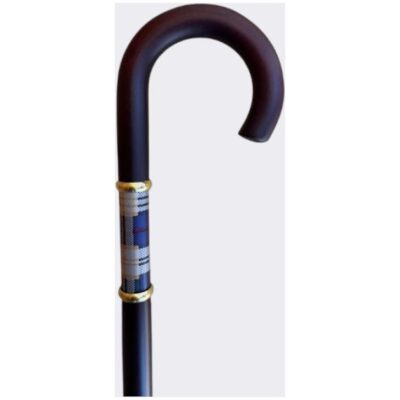 BASTON MADERA PUÑO CURVO APLIQUE CUADROS