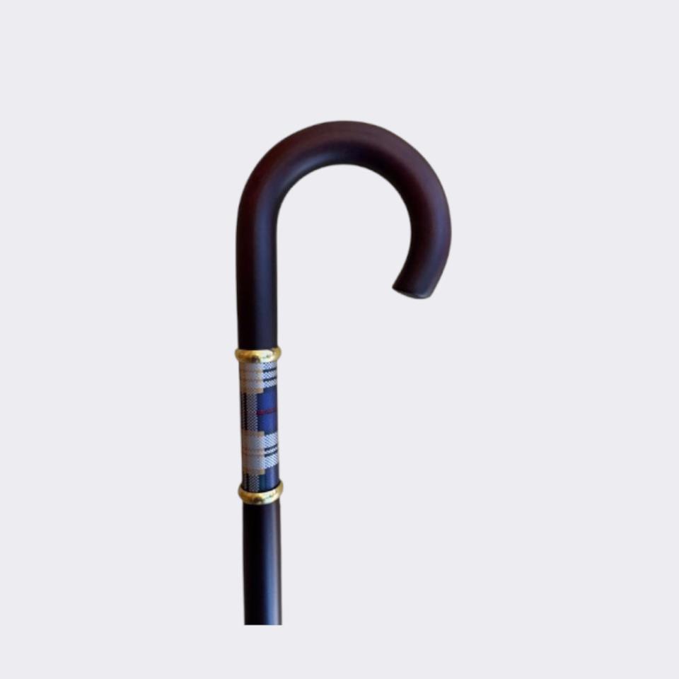 BASTON MADERA PUÑO CURVO APLIQUE CUADROS