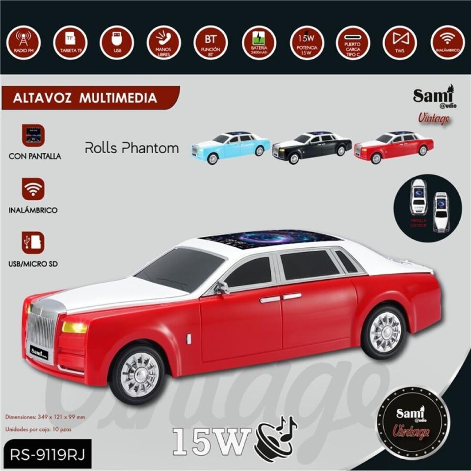 RADIO ALTAVOZ COCHE RETRO ROLLS PHANTOM ROJO 15 W