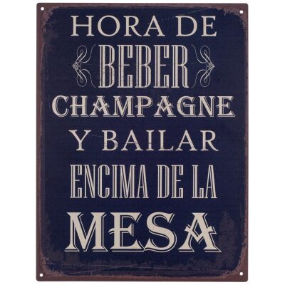 PLACA PARED METAL HORA DE BEBER