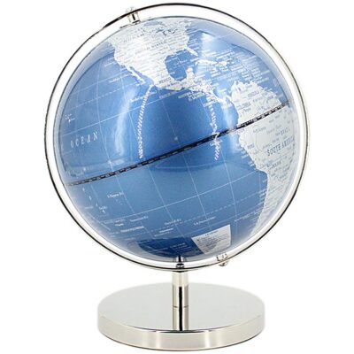 GLOBO TERRAQUEO  20 CM  ACERO FONDO CELESTE